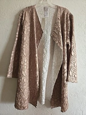NWT Chico's Travelers Womens Kimono Open Front Jacket Size 2 L/XL Beige $149 - Image 1 of 4