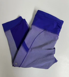 Lululemon Athletica Purple Striped Crop Leggings Capri Pockets Size 6 - Picture 1 of 8