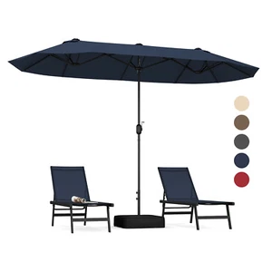 13FT Double-sided Patio Umbrella w/ Crank Handle Umbrella Base Safety Lock Navy - Picture 1 of 11