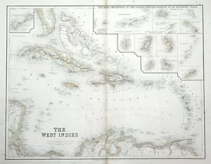 WEST INDIES, CARIBBEAN, BERMUDA, BRITISH ISLANDS, Fullarton antique map c1860 - Picture 1 of 5