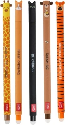 LEGAMI - 5er Set Stifte, Gelstifte radierbar, Giraffe, Corgi, Katze, Bär, Tiger