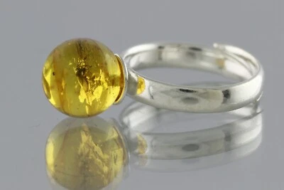 Anillo ajustable de plata con cuentas redondas de ámbar báltico genuino MOTH FLY 2,8 g 00407-13 Foto 1 de 4