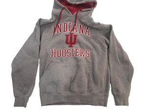 Indiana Hoosiers Hoodie Men Gray Red Pullover Fleece Embroidered Size Small - Picture 1 of 9