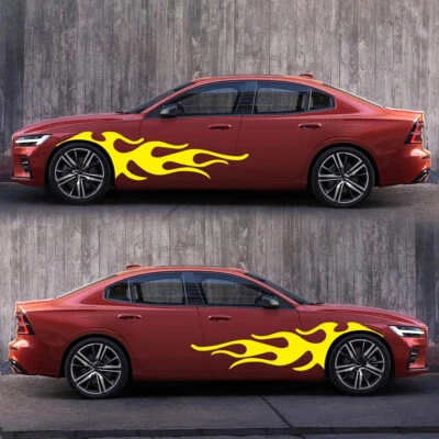 2X Flame Stripe Car Body Sticker Graphic DIY Decor Yellow Vinyl Styling Decal - Image 1 of 4