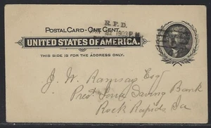 1903 U.S. Rural Free Delivery #UX14 Postal Card - Rock Rapids, Iowa - Picture 1 of 3