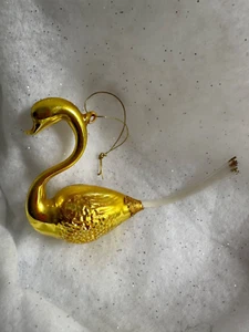 Antik Vintage Gold Schwan Deutsch Quecksilber Glas Weihnachtsschmuck Schwanz Spitze 6" - Bild 1 von 6