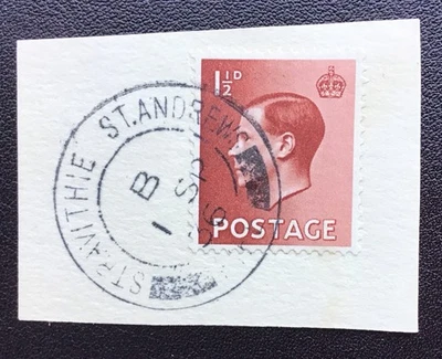 GB King Edward V111 SG459 - Used stamp on piece. St Andrews postmark  - Изображение 1 из 2