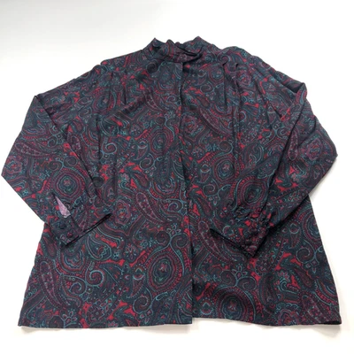Pendleton Plus 14w 100% Rayon Button Long Sleeve Mock Neck Paisley Shirt Green - Image 1 of 4