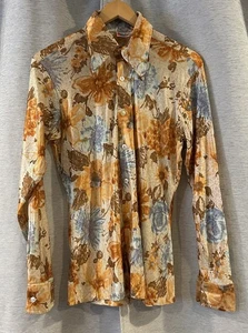 Vintage Sears Put On Shop Button Up Shirt Mens Medium Denim 70s Retro Rockabilly - Picture 1 of 6