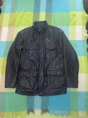 Chaqueta de moto Angelo Litrico forrada de cuero encerado marrón para hombre talla mediana”  Foto 1 de 4