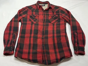 Polo Ralph Lauren Jacket Mens M Red Plaid Sherpa Lined Flannel Shacket READ** - Picture 1 of 10