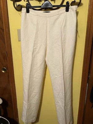 Women's Pants Size 14 Black Label By Evan Picone Linen Viscose Ivory White - Image 1 of 4