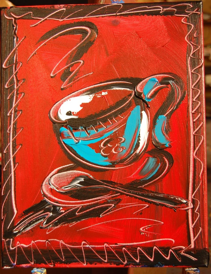 IMPRESSIONIST COFFEE  Abstract Modern CANVAS Original Oil Painting THH - Image 1 of 1