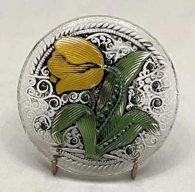 Botón FLOR PINTADA Vidrio Transparente Vintage - 1-5/16" (A-CD3) Foto 1 de 3