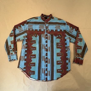 Camicia vintage uomo L blu azteco western giogo cowboy fascia colletto anni 90 rodeo USA - Foto 1 di 13