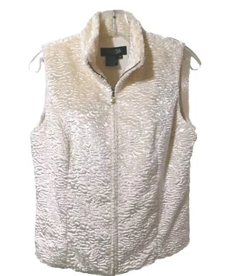 Peck & Peck Womens Cream Color Casual Full Zip Vest Velvet Feel Jacket Size 6 - Image 1 of 4