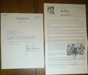 Jim Sasser signed Senate Letter + Signed Inscribed Biographical Publicity Flyer - Picture 1 of 5
