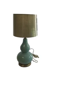 Medium Celadon BLUE DOUBLE GOURD Medium TABLE LAMP 21” Lampshade Included - Picture 1 of 6