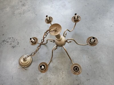 Vintage 1940's brass finish metal 6 Light Chandelier Ceilling Fixture - Image 1 of 4