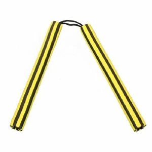 Foam Nunchaku 12 Inches Yell/Black Stripe Cord Rubber Nunchuck Nunchuku Training - Picture 1 of 1