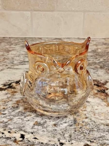 Peach Tinted Luster Glass Owl - Picture 1 of 4