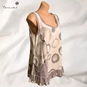 Top túnica de lino Tara Vao AU 14 🖤 sin mangas calzoncillos capas bolsillo dobladillo volantes - Imagen 1 de 6