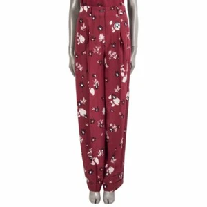 55688 auth VALENTINO raspberry silk FLORAL PLEATED WIDE-LEG Pants 42 M - Picture 1 of 4