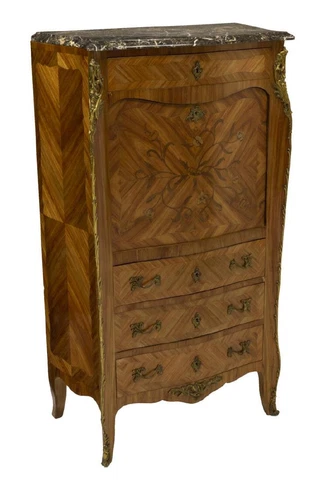Antique Secretaire A Abattant, Desk, Louis XV Style Marble-Top, Early 1900s! Cover