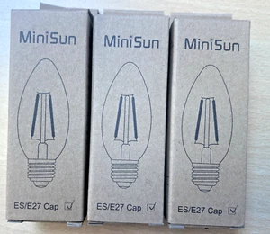 3x Minisun Candela 2W E27 Retro Vintage Lampadina LED Filamento 2700k Bianco Caldo - Foto 1 di 2