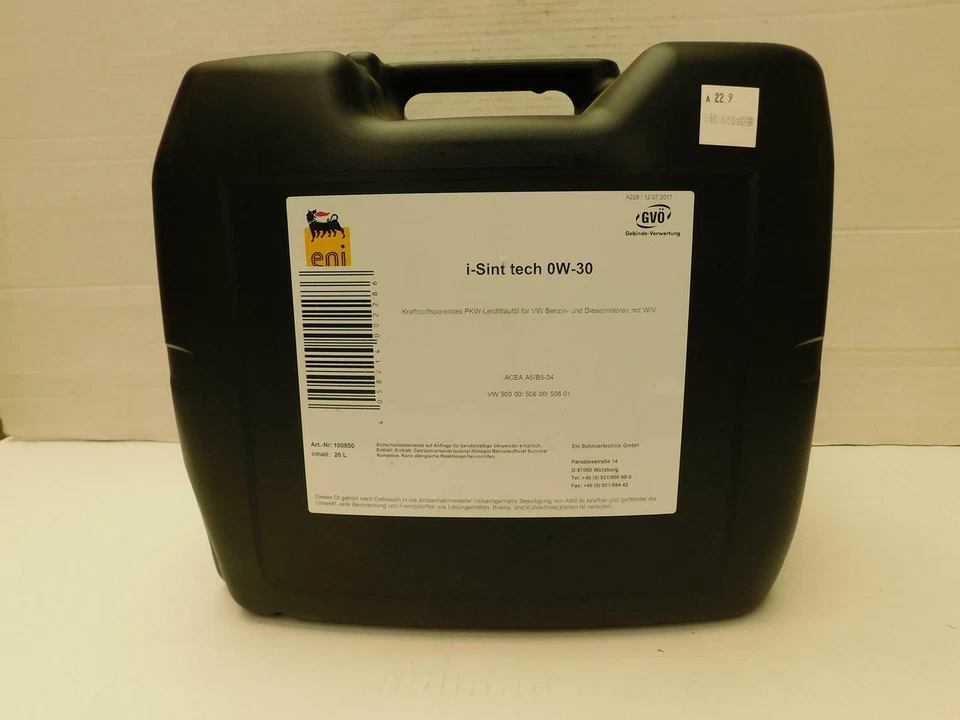 8,75 €/L Agip / ENI I-sint Tech 0W-30 (Ex - 7007) VW 50300 50600 50601 20 L