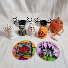80s Halloween Lot Anthropomorphic Pumpkin Shelf Sitter Candle Holder Hand Paint 