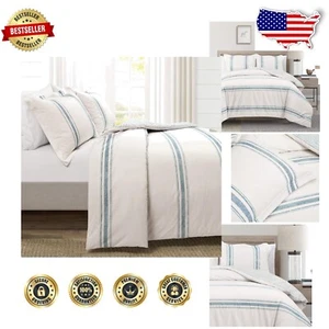 Farmhouse Style Reversible Cotton Duvet Set - Full/Queen with Pillow Shams - Picture 1 of 12