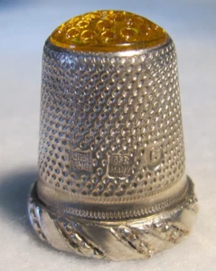 #1043 DIAGONAL ROPE RIM/YELLOW CROWN STERLING SILVER THIMBLE - GABLER CO - Picture 1 of 6
