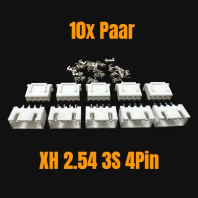 ✅ 10 Paar 3S 4Pin XH Balancer Stecker Buchse Crimp Set Male Female Lipo Akku RC - Bild 1 von 4