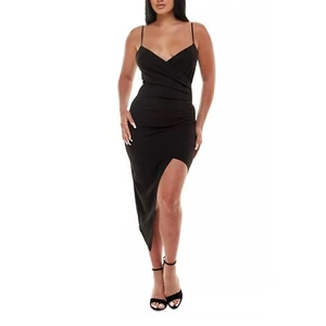 Emerald Sundae Juniors Crepe Long Assymetrical Hem Slip Dress Black Size S - Picture 1 of 1