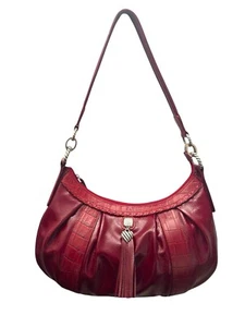 BRIGHTON Red Patent Embossed Leather Shoulder Bag 14"x9"x3" H Strap Drop 20" - Picture 1 of 15