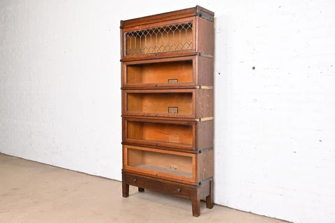 Antique Globe Wernicke Arts & Crafts Oak Five-Stack Barrister Bookcase Cover