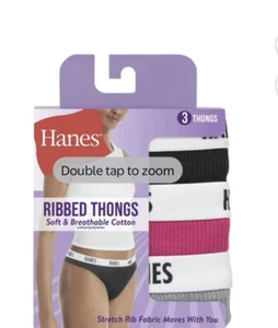 Tanga Hanes donna cotone a costine confezione da 3 pezzi Tg. XL/8 - Foto 1 di 5