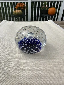 Murano Bullicante Controlled Bubbles Art Glass Paperweight Cobalt Blue Clear - Picture 1 of 4