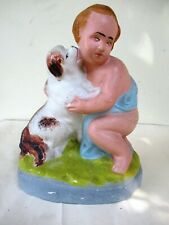 Vintage Statue Figurine Boy With Dog Made From Plaster Of Paris Decorative Rare