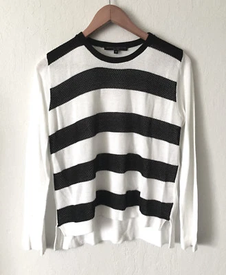 Womens Generation Love White Black Stripes Knit High Low Sweater SZ S Made in US - Image 1 of 4