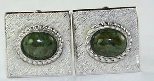 VINTAGE JML JADE STERLING SILVER CUFFLINKS - Picture 1 of 2