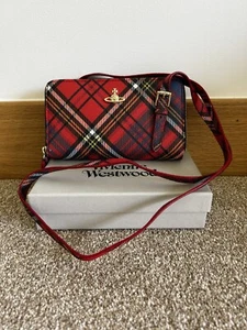 Vivienne Westwood Derby Double Zip Round Mc Andreas Red Tartan Crossbody Bag - Picture 1 of 11