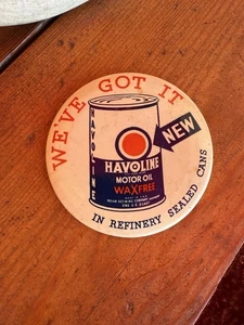 escaso botón pinback vintage HAVOLINE MOTOR OIL gigante 4" TEXACO ^ - Imagen 1 de 3