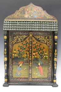 Indian painted wooden framed wall mirror 20th century Rare - Picture 1 of 10