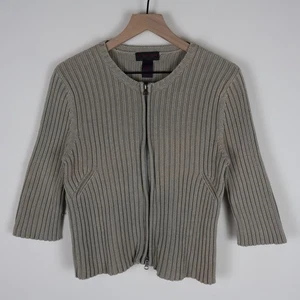 Ralph By Ralph Lauren Women's Full Zip 3/4 Sleeve Sweater Beige Large 17.5x21 - Picture 1 of 14