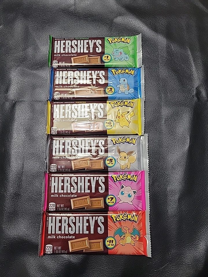 HERSHEY'S 牛奶巧克力口袋妖怪特别版糖果棒 X6 全部完好无损 — 第 1/1 张图片