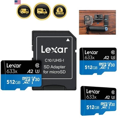 MicroSD Card 512GB MicroSDXC UHS-I Card with SD Adapter High Speed 100MBs - Image 1 of 4