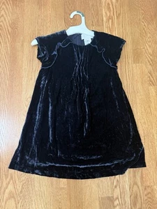 Jacadi Girls Short sleeve ruffle Navy Blue Velvet Dress Size 6 - Picture 1 of 10