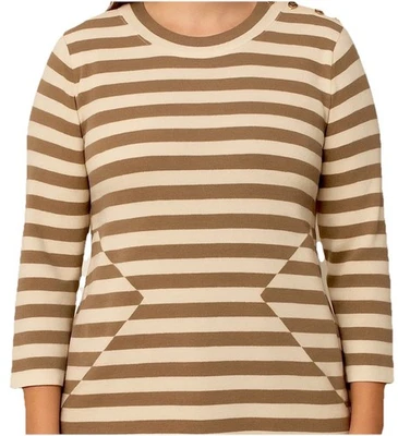 The Limited Striped Sweater Tan Gold White With Gold Button Shoulder Women's XL - Image 1 of 4
